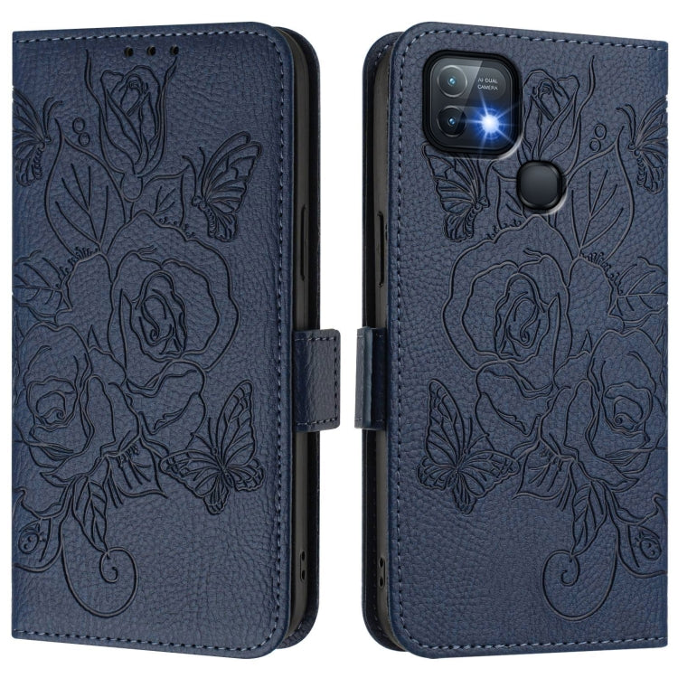 For Infinix Hot 10i Embossed Rose RFID Anti-theft Leather Phone Case