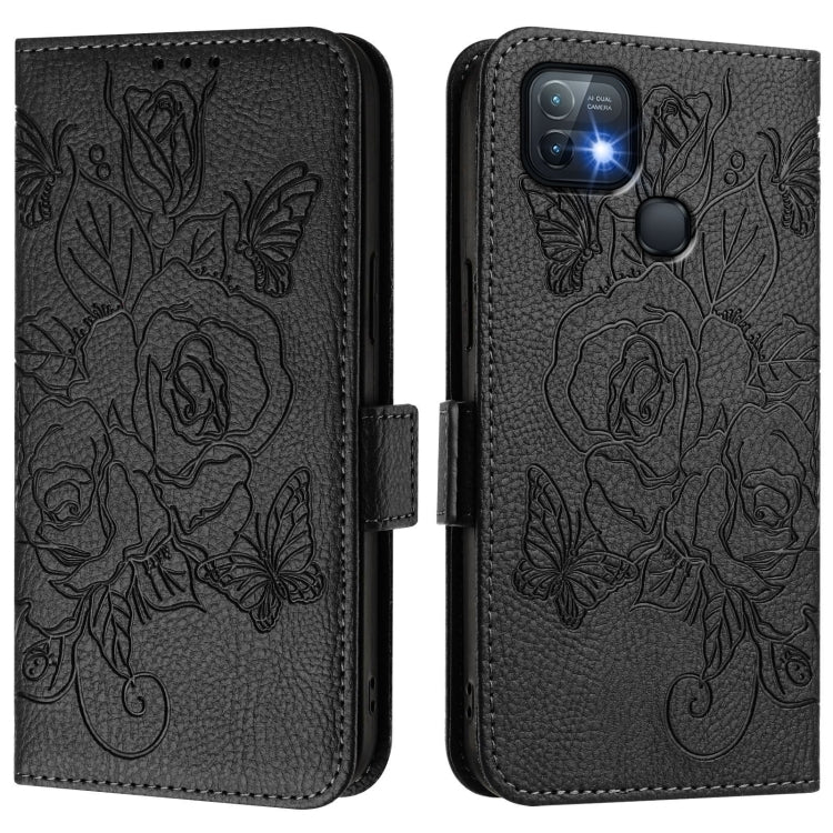 For Infinix Hot 10i Embossed Rose RFID Anti-theft Leather Phone Case
