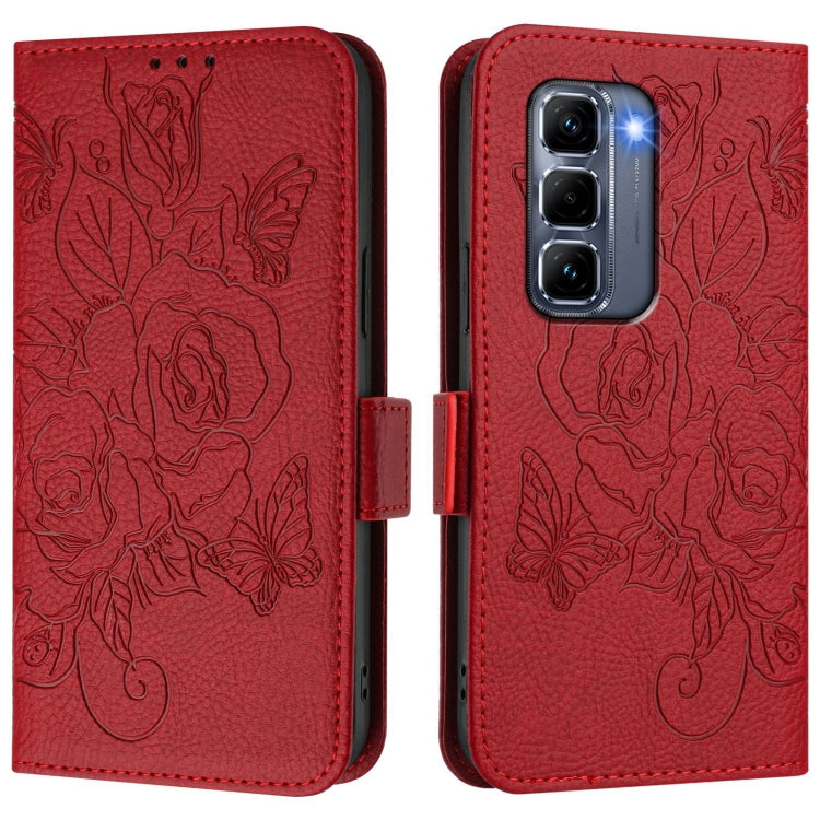 For Infinix Hot 50 Pro+ 4G Embossed Rose RFID Anti-theft Leather Phone Case