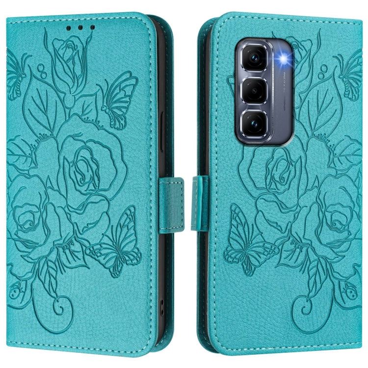 For Infinix Hot 50 Pro+ 4G Embossed Rose RFID Anti-theft Leather Phone Case