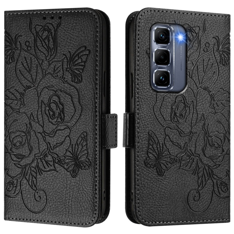 For Infinix Hot 50 Pro+ 4G Embossed Rose RFID Anti-theft Leather Phone Case