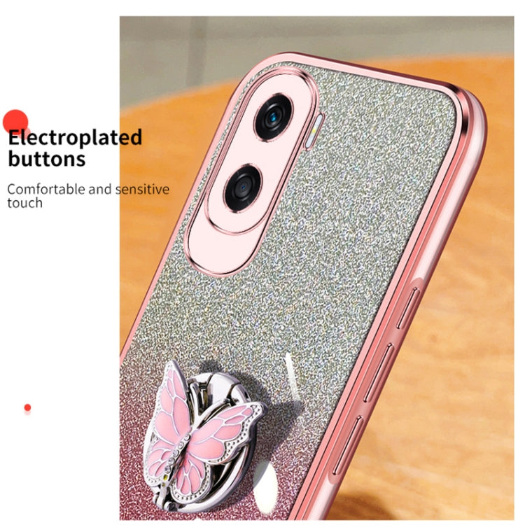 For Honor X50i Plated Gradient Glitter Butterfly Holder TPU Phone Case