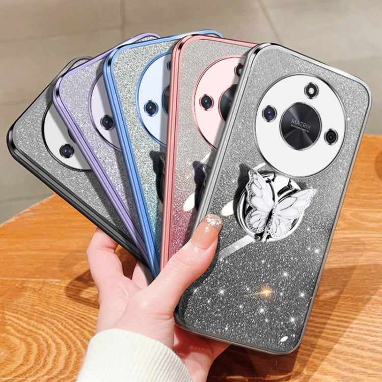 For Honor X50 Plated Gradient Glitter Butterfly Holder TPU Phone Case