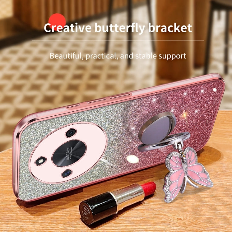For Honor X50 Plated Gradient Glitter Butterfly Holder TPU Phone Case