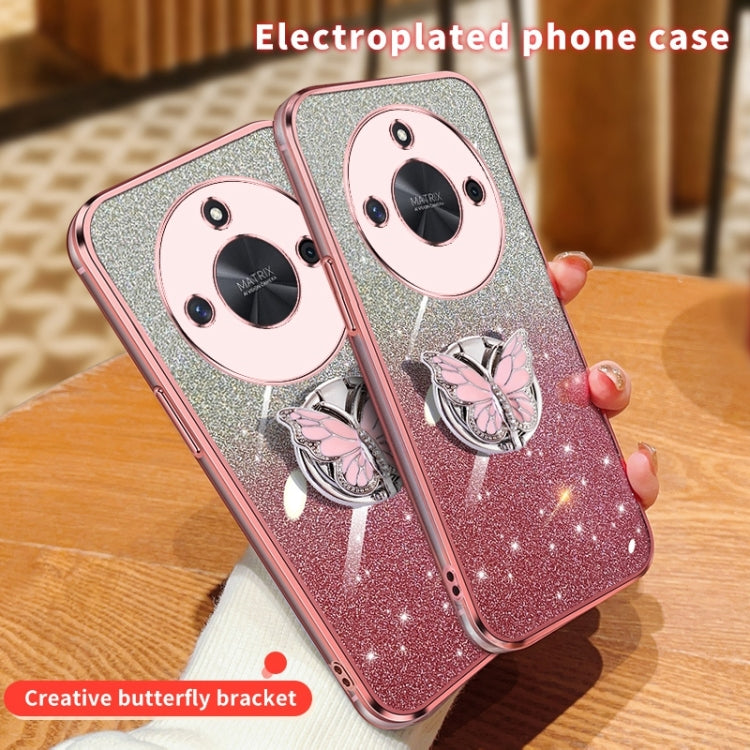 For Honor X50 Plated Gradient Glitter Butterfly Holder TPU Phone Case