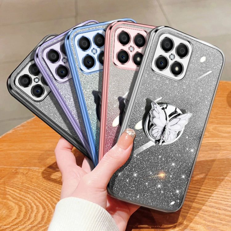 For Honor X30i Plated Gradient Glitter Butterfly Holder TPU Phone Case
