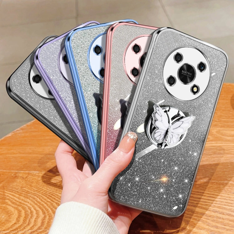 For Honor X30 Plated Gradient Glitter Butterfly Holder TPU Phone Case