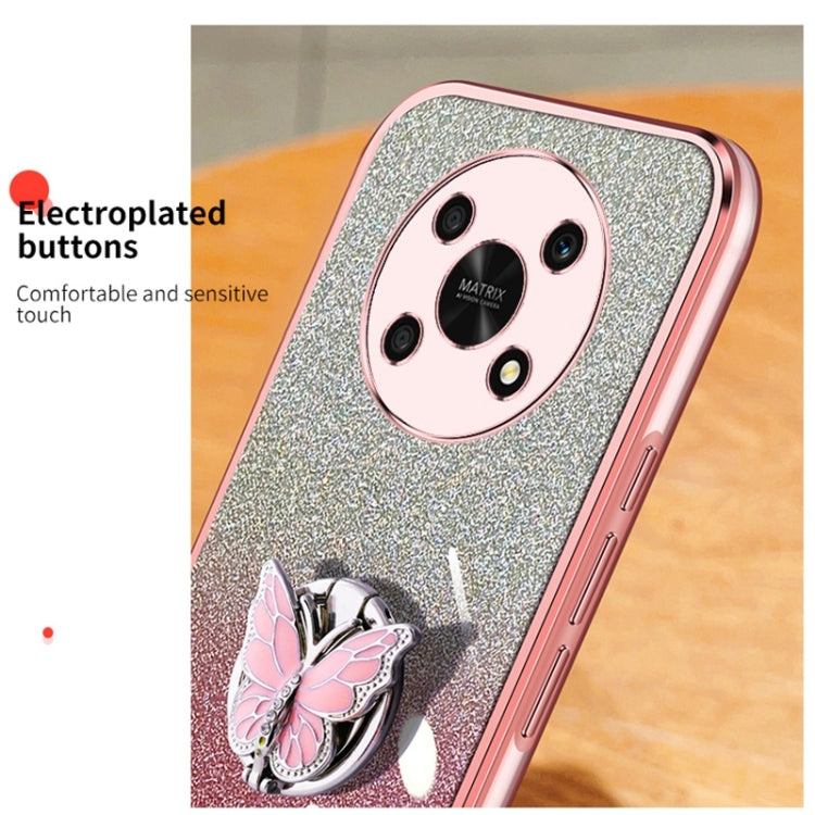 For Honor X30 Plated Gradient Glitter Butterfly Holder TPU Phone Case