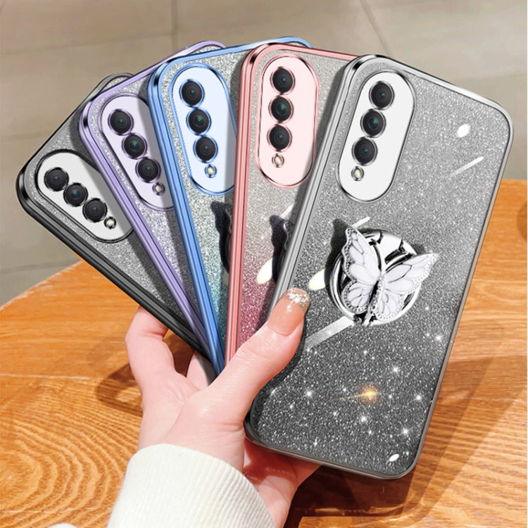 For Honor X20 SE Plated Gradient Glitter Butterfly Holder TPU Phone Case