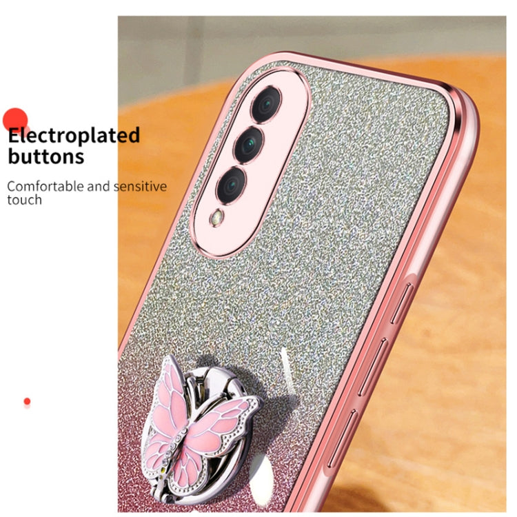 For Honor X20 SE Plated Gradient Glitter Butterfly Holder TPU Phone Case
