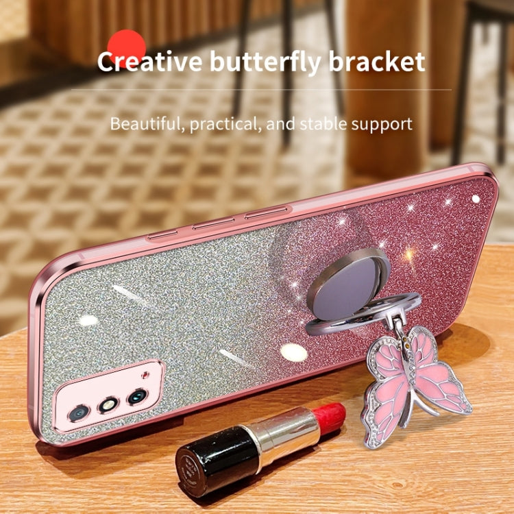 For Honor X10 Max Plated Gradient Glitter Butterfly Holder TPU Phone Case
