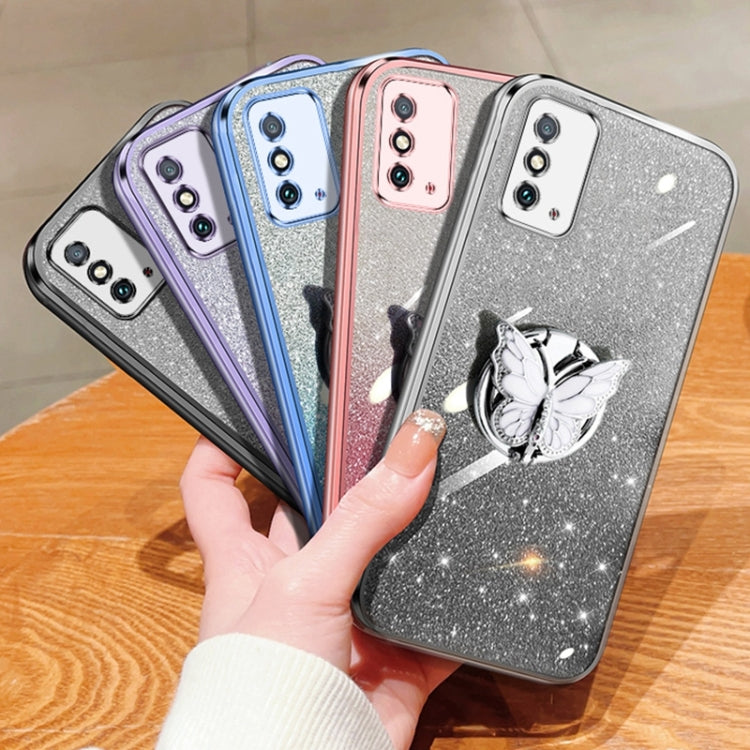For Honor X10 Max Plated Gradient Glitter Butterfly Holder TPU Phone Case