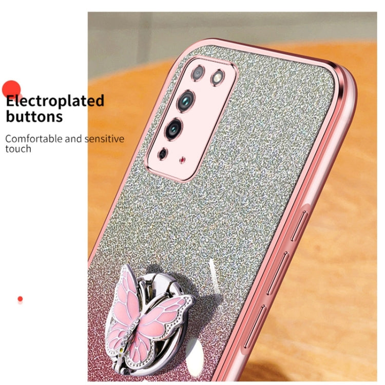 For Honor X10 Plated Gradient Glitter Butterfly Holder TPU Phone Case