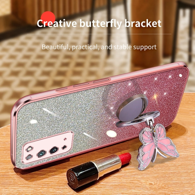 For Honor X10 Plated Gradient Glitter Butterfly Holder TPU Phone Case