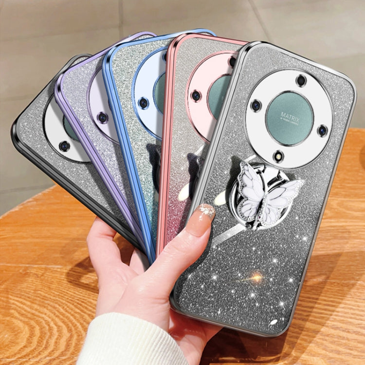 For Honor X9a Plated Gradient Glitter Butterfly Holder TPU Phone Case
