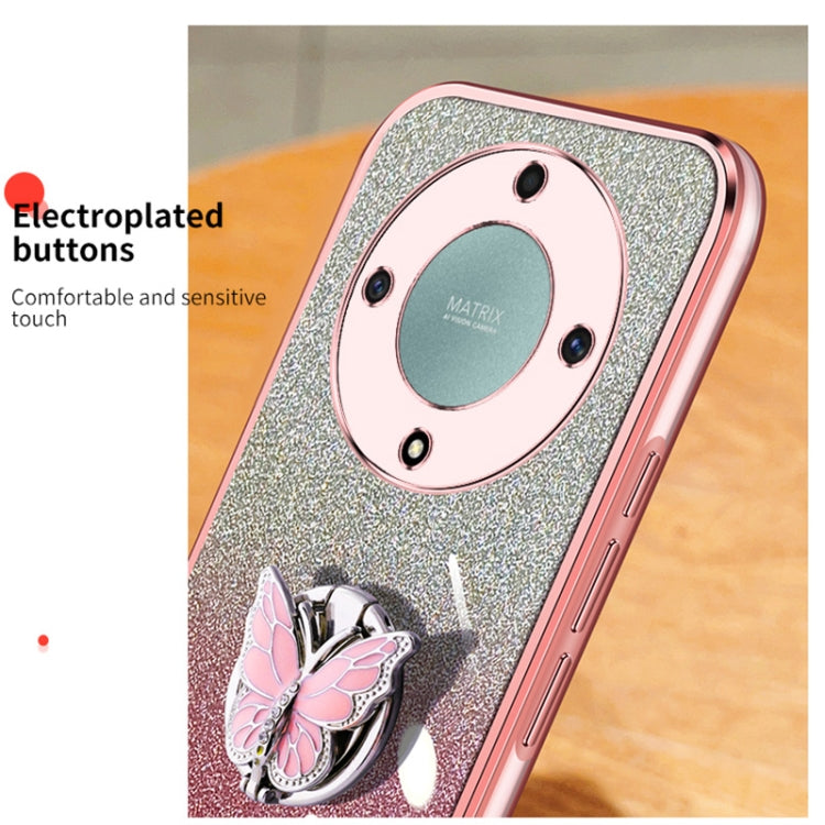 For Honor X9a Plated Gradient Glitter Butterfly Holder TPU Phone Case