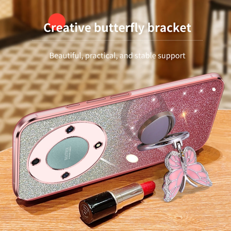 For Honor X9a Plated Gradient Glitter Butterfly Holder TPU Phone Case