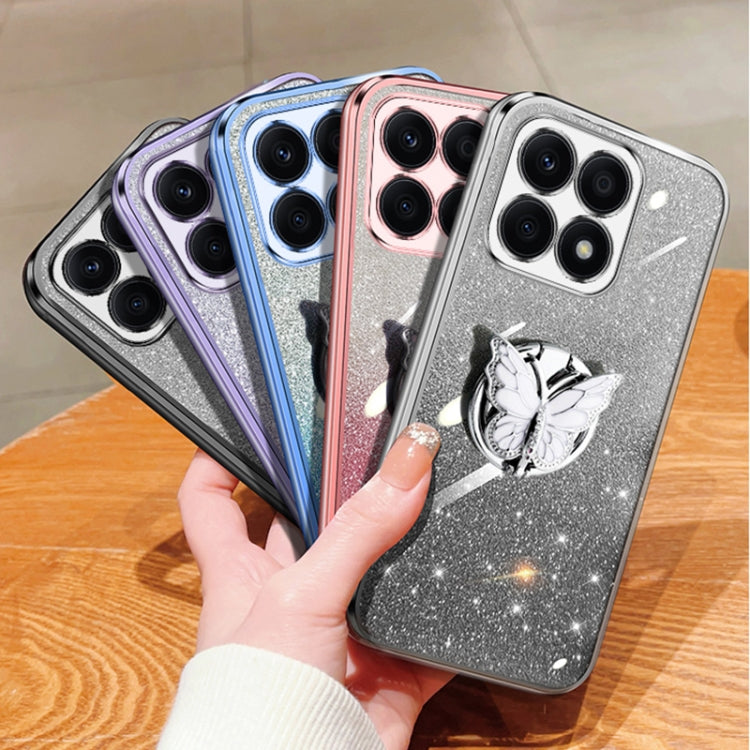 For Honor X8b Plated Gradient Glitter Butterfly Holder TPU Phone Case