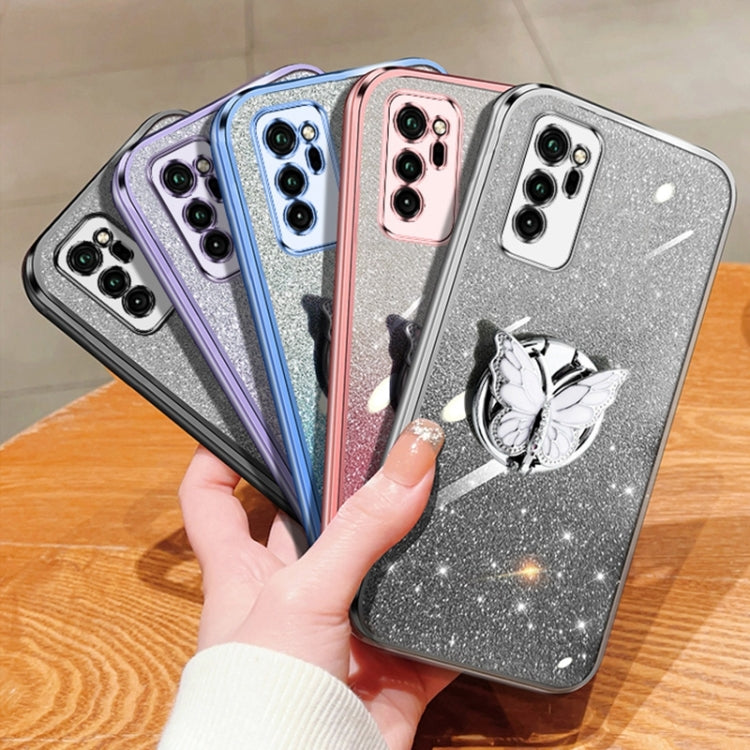 For Honor V30 Plated Gradient Glitter Butterfly Holder TPU Phone Case