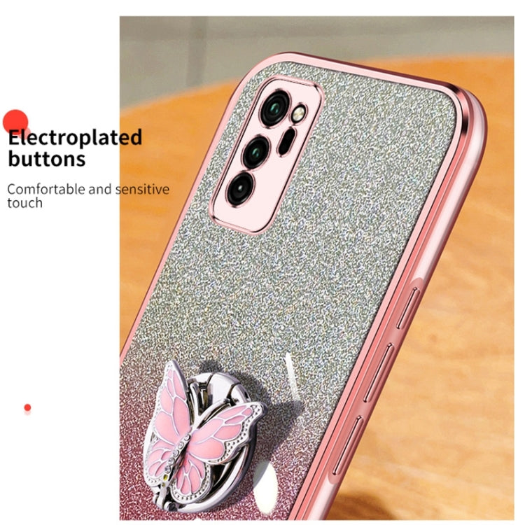 For Honor V30 Plated Gradient Glitter Butterfly Holder TPU Phone Case