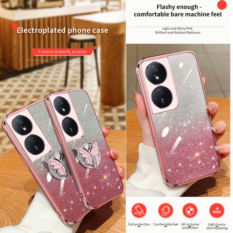 For Honor Play 50 Plus Plated Gradient Glitter Butterfly Holder TPU Phone Case