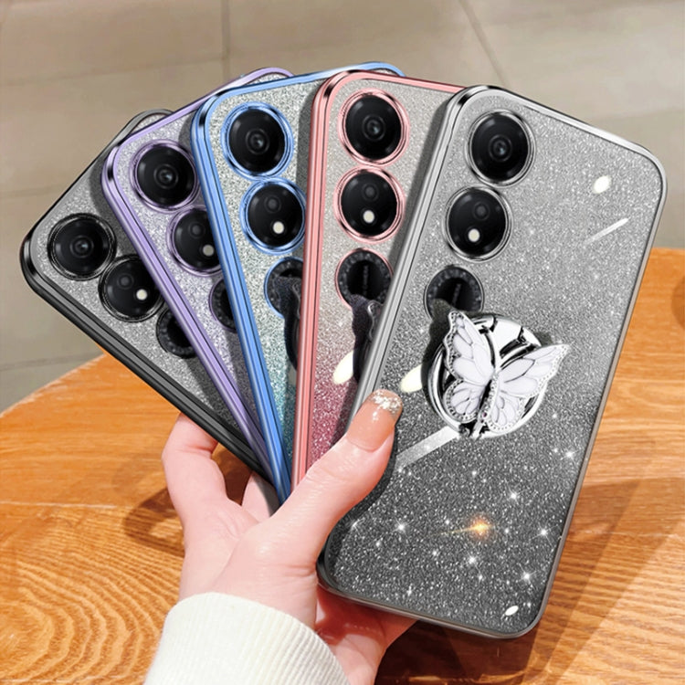For Honor Play 40 Plated Gradient Glitter Butterfly Holder TPU Phone Case