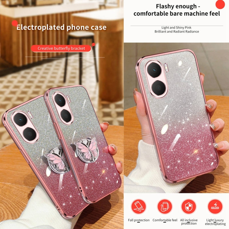For Honor Play 40 Plus Plated Gradient Glitter Butterfly Holder TPU Phone Case