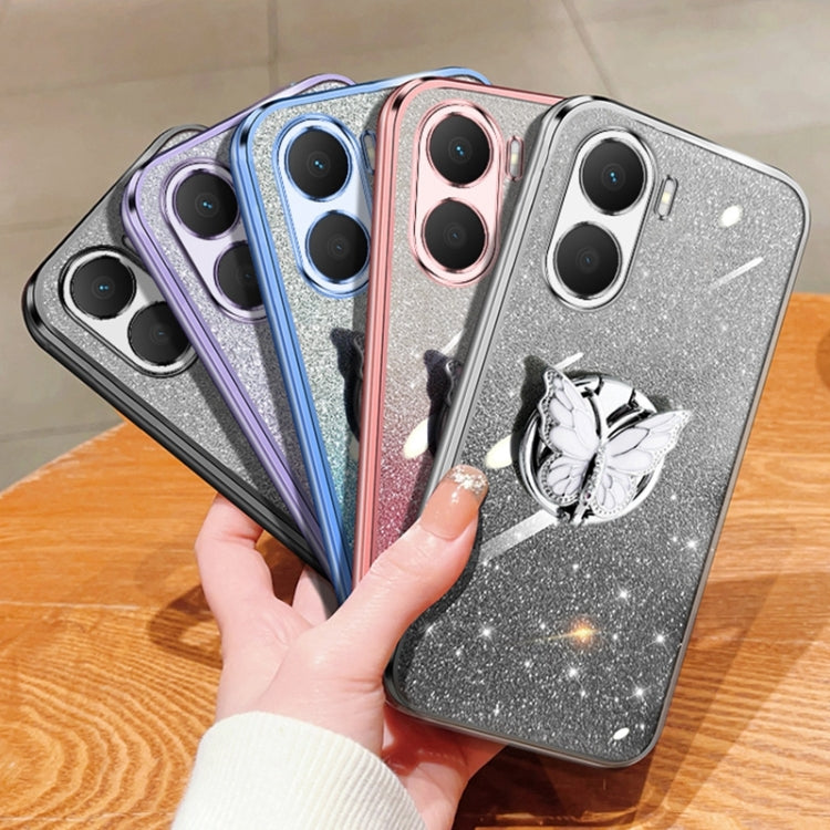 For Honor Play 40 Plus Plated Gradient Glitter Butterfly Holder TPU Phone Case