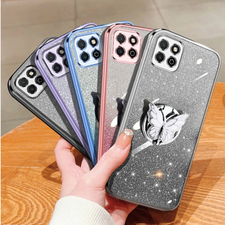 For Honor Play 20 Plated Gradient Glitter Butterfly Holder TPU Phone Case