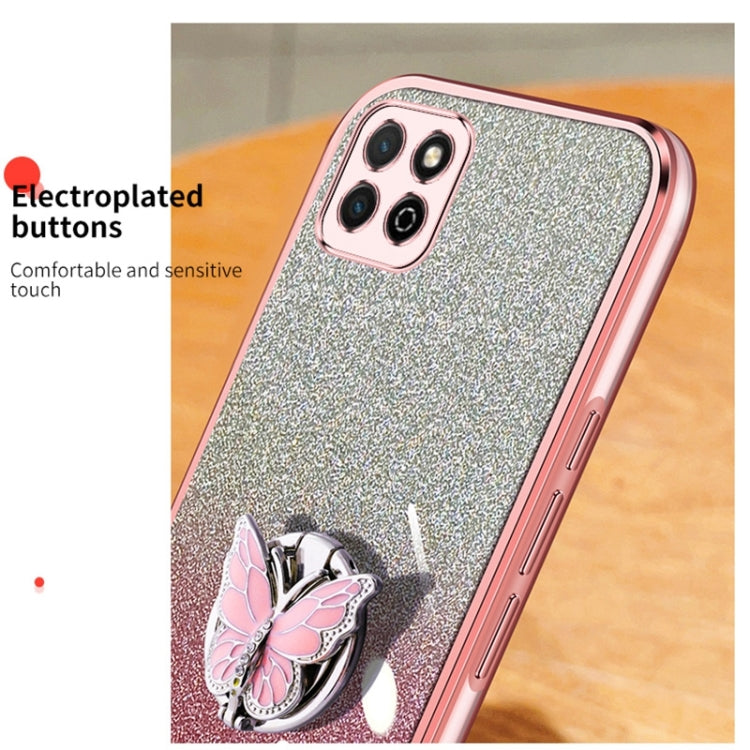 For Honor Play 20 Plated Gradient Glitter Butterfly Holder TPU Phone Case