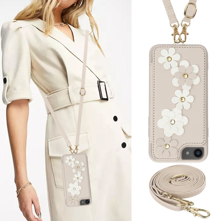 For iPhone SE 2022 / SE 2020 Crossbody Flower Pattern Leather Phone Case