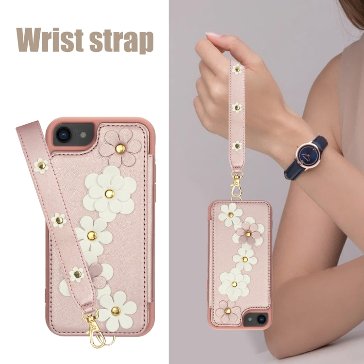For iPhone SE 2022 / SE 2020 Crossbody Flower Pattern Leather Phone Case