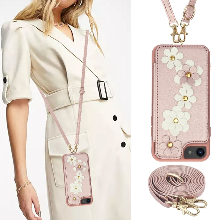 For iPhone SE 2022 / SE 2020 Crossbody Flower Pattern Leather Phone Case