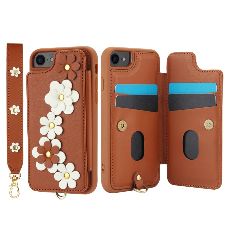 For iPhone SE 2022 / SE 2020 Crossbody Flower Pattern Leather Phone Case