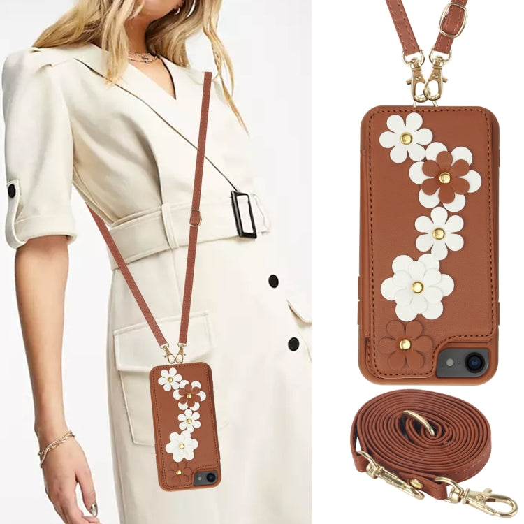 For iPhone SE 2022 / SE 2020 Crossbody Flower Pattern Leather Phone Case