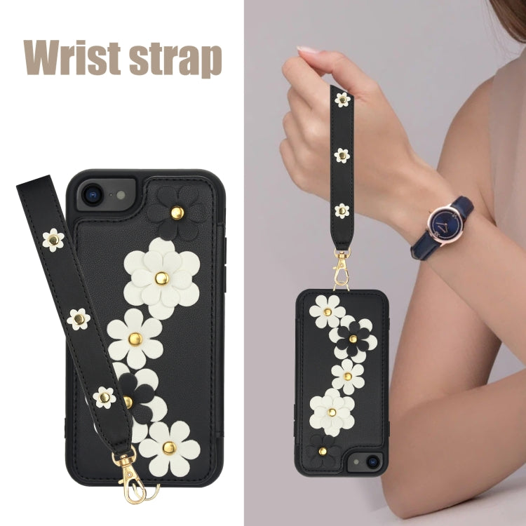 For iPhone 8 Plus / 7 Plus Crossbody Flower Pattern Leather Phone Case