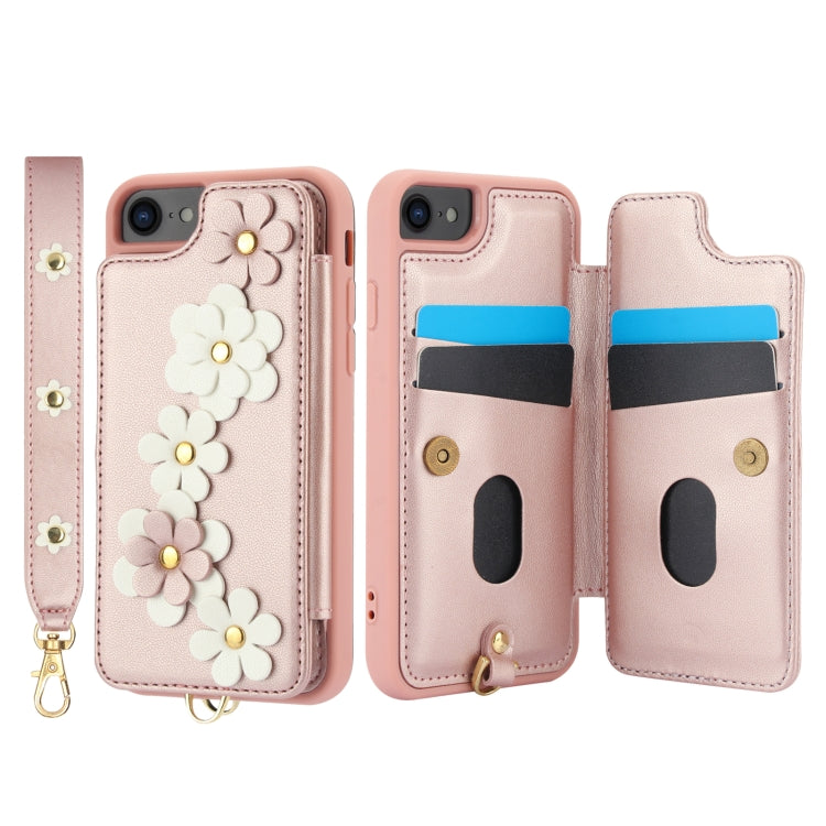 For iPhone 8 Plus / 7 Plus Crossbody Flower Pattern Leather Phone Case