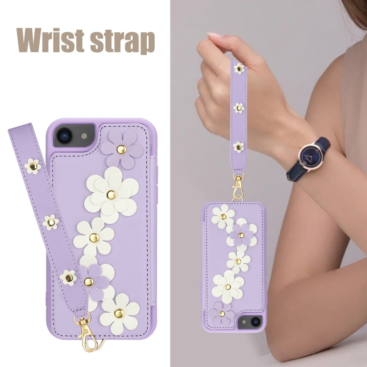 For iPhone 8 Plus / 7 Plus Crossbody Flower Pattern Leather Phone Case