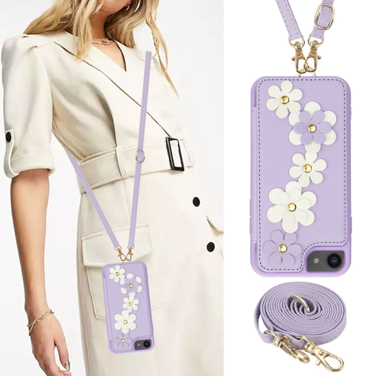 For iPhone 8 Plus / 7 Plus Crossbody Flower Pattern Leather Phone Case