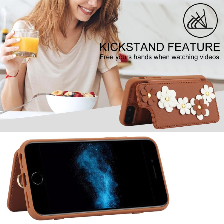 For iPhone 8 Plus / 7 Plus Crossbody Flower Pattern Leather Phone Case