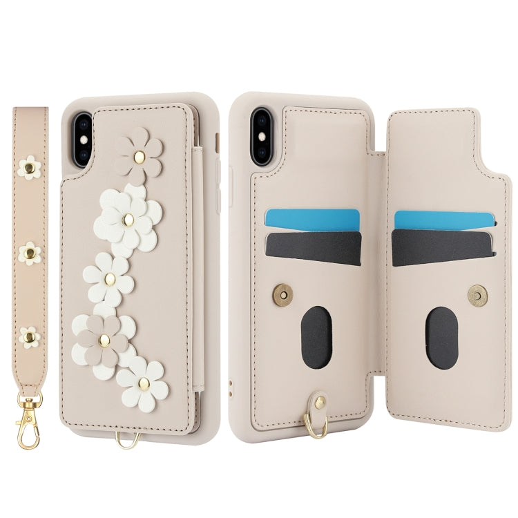 For iPhone XS / X Crossbody Flower Pattern Leather Phone Case