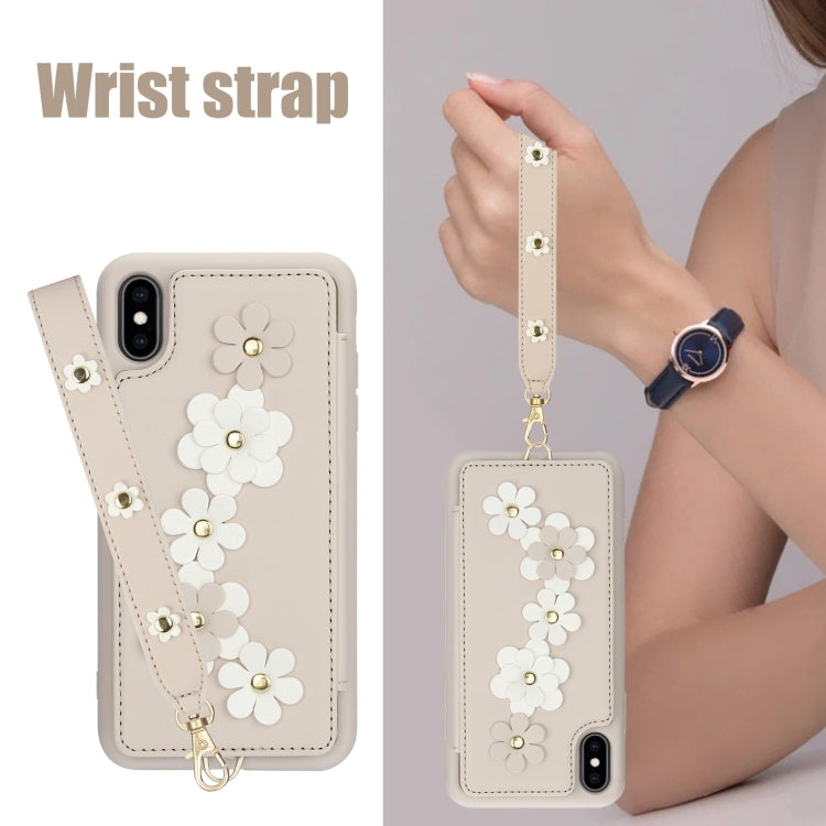 For iPhone XS / X Crossbody Flower Pattern Leather Phone Case