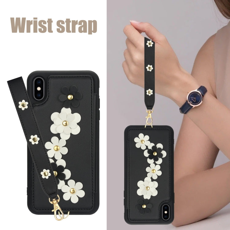 For iPhone XS / X Crossbody Flower Pattern Leather Phone Case