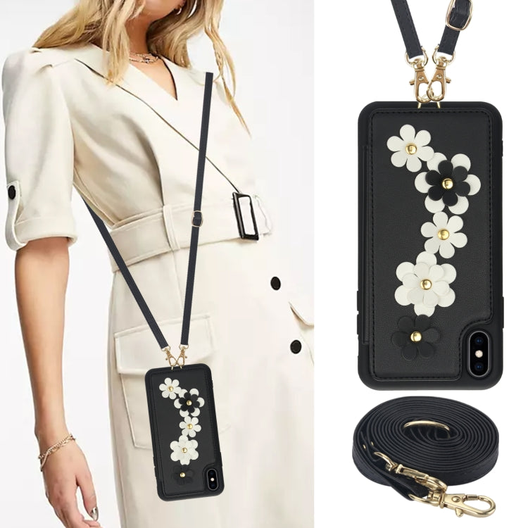 For iPhone XS / X Crossbody Flower Pattern Leather Phone Case