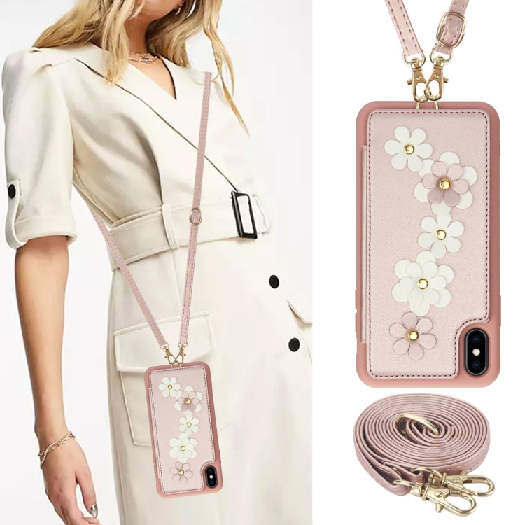 For iPhone XS / X Crossbody Flower Pattern Leather Phone Case