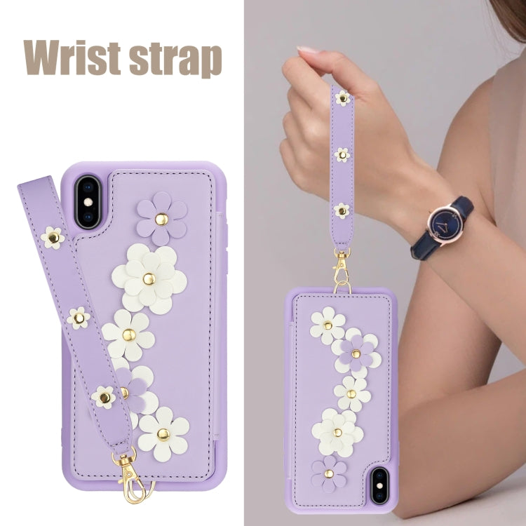 For iPhone XS / X Crossbody Flower Pattern Leather Phone Case