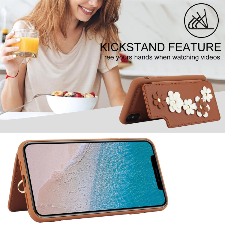 For iPhone XS / X Crossbody Flower Pattern Leather Phone Case