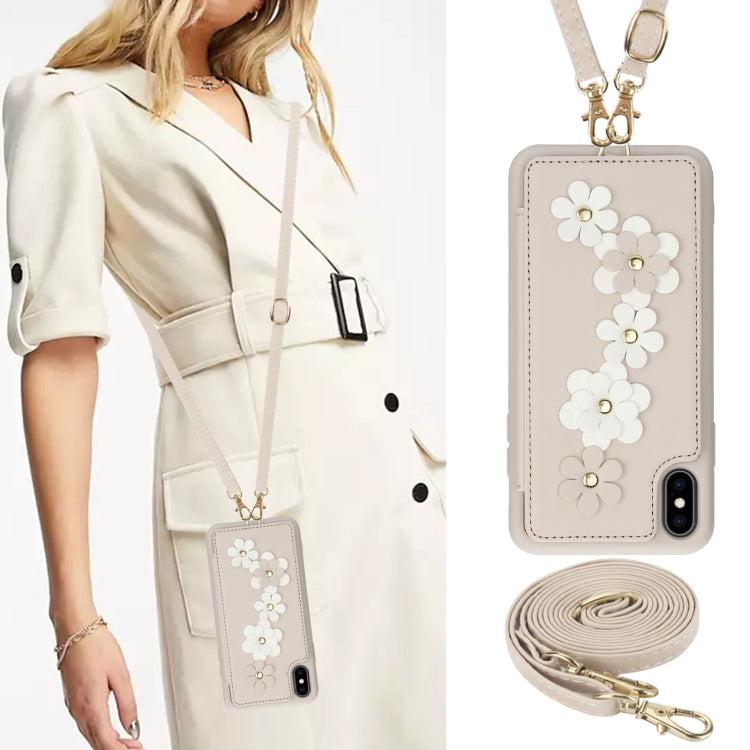For iPhone XR Crossbody Flower Pattern Leather Phone Case