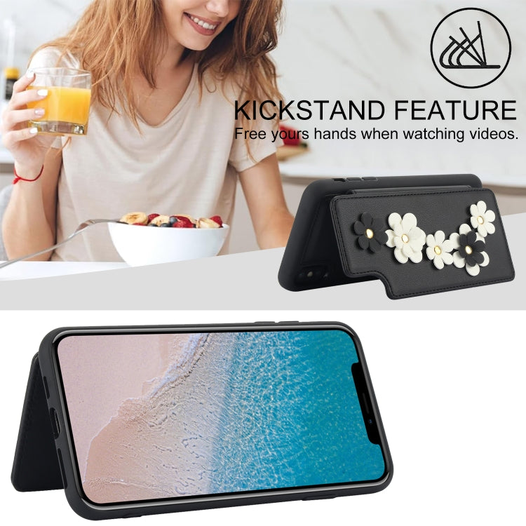 For iPhone XR Crossbody Flower Pattern Leather Phone Case