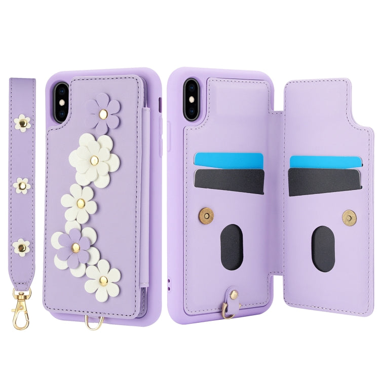 For iPhone XR Crossbody Flower Pattern Leather Phone Case